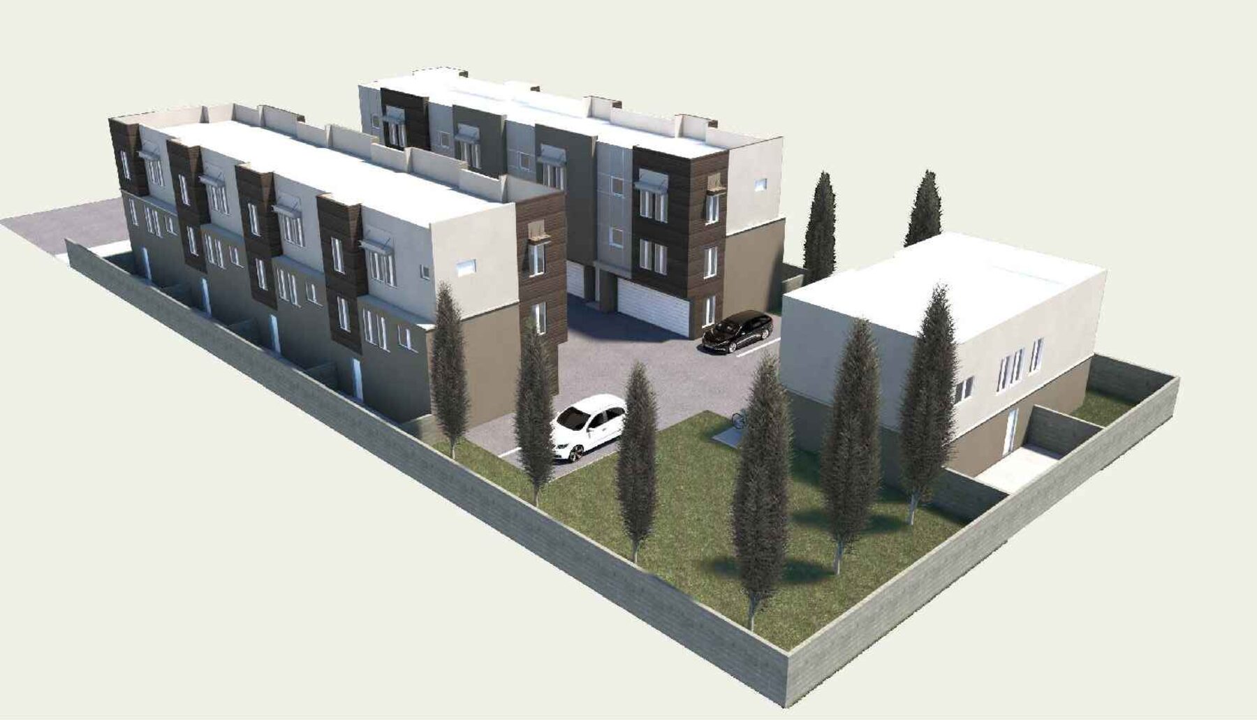 Rendering — aerial across the property