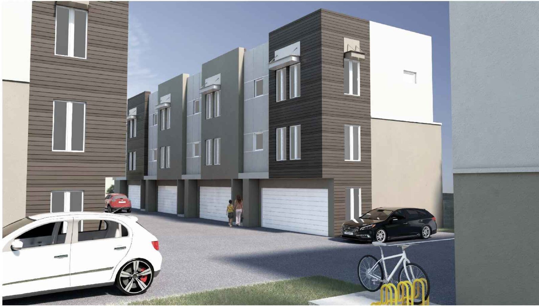 Rendering — garages along the drive